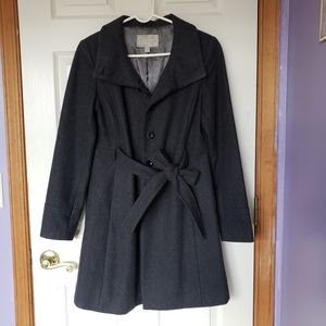 Charcoal Grey Belted Wool Trench Coat